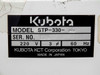 Kubota KCT Corporation nameplate showing model STP-330-145, serial number 15314, 220V 3-phase 60Hz, Made in Japan