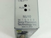 Sony MJ10 label closeup showing model number MJ10, serial number 15959, Sony Precision Technology Inc., Made in Japan, and ALM indicator LEDs