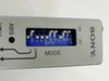 Sony MJ10 front panel closeup showing BP10 10-position MODE DIP switch array with ON/OFF settings and ABS indicator