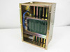 Fuji Electric VT-1000-2D Vistac 1000 Type-C enclosure – rear/side view showing backplane bus board, blue wiring harness, and card slots