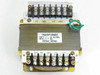 Hirao Denki 230VA single-phase transformer – top view showing primary terminal block labeled 0V/200V/0V/100V and secondary block labeled 18V/0V/18V/0V/12V