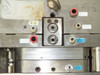 Meiki MDMI mold tool close-up of top manifold area with red and blue quick-change fittings and cooling port block