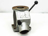 Three-way cast iron gate valve with black ball-end hand lever — front and position diagram panel view