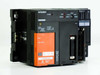 Mitsubishi A171SHCPUN Motion Controller front view with A1SH42-S1 I/O unit mounted on A172B base, showing POWER and ERROR LEDs and orange hazardous voltage warning label