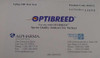 Optibreed 460112 product code label — box end showing '1-pkg 100 Test Sets', Product Code 460112, Lot Number 14183, Alpharma and Progeny Systems LLC contact information