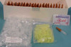 Optibreed 460112 Turkey SQA III Test Kit — contents laid out showing capillary tray, bag of diluent tubes, yellow pipette tips, and Optibreed i-Card 100 Credits