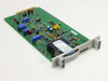 GasTech 24-0142 HF Gas Detection Input Module Card — angled top view showing PCB components, blue capacitors, ICs, and EIL analog meter assembly with front panel