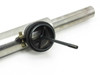 Mann C1337 pole mount assembly detail — black plastic clamp housing with adjustment rod mounted to stainless steel tube with brass hardware