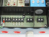 Foxboro E99-FAIN pH Transmitter – interior bottom terminal strip showing GND, IN, ALARM (1A, 1B, 2A, 2B), OUTPUT, and AUTOCOMP screw terminals