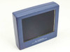 40-624715-101 7-inch aircraft seat testing monitor — front three-quarter view showing blue housing and dark LCD screen with stow instruction text