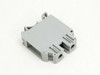 Phoenix Contact BK35/E terminal block – angled rear/bottom view showing DIN rail mounting clips