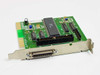 Sony CDB-242 ISA parallel port adapter card front view — green PCB with main controller IC, 40-pin IDC header, and 25-pin Centronics female connector on bracket