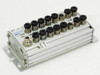 Festo CP-E16-M8 21600 16-input module — front view showing 16 M8 3-pin connectors and INPUT-P POWER DIAG label