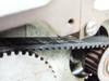 TC47 toothed timing belt close-up showing belt markings and tooth profile detail