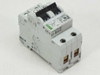 Eaton Moeller FAZN C16 2-pole circuit breaker – three-quarter right-side view showing label and copper terminal lugs
