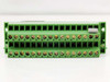 Berger Lahr 220642-00-01 — end-on view of green dual-row screw-terminal I/O connector with labeled terminal positions