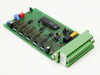 Berger Lahr 220642-00-01 control PCB for Singulus Skyline injection molding system — top-side angled view showing green screw-terminal connector on right edge