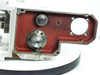 Singulus TC3-5--03 – open gear cavity view showing spur gear, secondary timing gear, and precision flanged output shaft against red-painted housing wall
