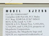 Close-up of Megahertz XJ2288 model label showing FCC ID F2M9410007 and FCC Reg F2MUSA-21367-MM-E
