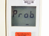 Dickson KTX LCD display close-up showing Prob error code with Micro Quality Calibration asset tag