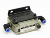 SMC NZFA200-T02 Suction Filter front label view showing model number and PRESS. NEGATIVE marking with push-in fittings and mounting bracket