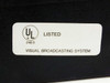 Close-up of UL Listed label on Symon Visual Broadcasting System power supply showing UL file number 24E9