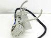 SMC MRHQ16D-180S-N rotary air gripper and MXS20-100 linear slide – right side view showing curved bracket arm, full assembly profile, and wiring harness