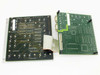 Netstal KOL control panel PCB and CAN interface board rear/back view showing solder side, ribbon cable interconnect, and DB-style connector ports