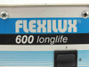 Close-up of Flexilux 600 Longlife model name badge on front panel of Schölly Fiberoptic illuminator