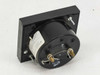 Omega 7035-J-500 panel meter — rear/side view showing cylindrical meter movement, two gold terminal posts, and mounting hardware
