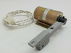 Lucas Ledex 195444-001 linear solenoid with actuator arm and 2-pin lead wire connector — full assembly, three-quarter view