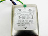 Corcom 3ET3 label closeup showing model number, 3A 250VAC 50/60Hz rating, UL/CSA/VDE marks, and circuit schematic