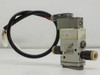 SMC SYJ512-5MZ-M5-F 3-port solenoid valve with mounting bracket and wired coil connector — left side view showing push-in fittings