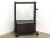 Mobile AV cart with adjustable upper shelf and two-door storage cabinet — front left view
