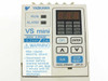 Yaskawa VS Mini CIMR-XCAA20P2 front panel close-up — 200V 3 Phase 0.2kW label, DSPL/ENTER/RUN/STOP-RESET buttons and UP/DOWN keys, LED display reading 8.8.8