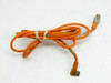 Lumberg RST3-RKMWV/LEDA3-90/2 orange double-ended cordset coiled with M12 straight connector and M8 90-degree connector visible