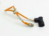 Lumberg Automation RST 5-56/2 M12 to 7/8" cordset full view showing orange cable with straight M12 male and 90-degree 7/8" female connectors