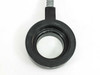 Volpi fiber optic ring light — angled close-up of objective ring mount showing depth and inner bore, cable attached at top