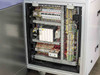 Camtek Falcon PD – electrical cabinet panel with circuit breakers, terminal blocks, contactors, and white DIN-rail mounted control modules