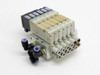 Koganei F10M6AJ manifold port interface and push-in pneumatic fittings detail