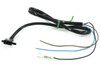 Omron EE-SPY402 photomicrosensor with full cable assembly — bare wire leads (blue, brown, black) and spade terminal visible at cable end