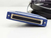 Close-up of blue 68-pin MDR female connector face on National Instruments SHC68-68-EPM shielded cable