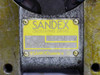 Sandex Oscillating Drives nameplate closeup — Model 4.5E, Part 02067R-L1A6, Serial E017582, Sankyo Seisakusho Co.
