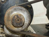 Cenco-Hypervac 25 pump pulley and belt close-up – showing surface rust on pulley face and stamped markings