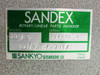 Sandex 10FN label closeup — showing model 10FN, config 86749R-L2VW1/X, Sankyo Seisakusho Co. Tokyo Japan