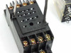 Omron PYF14A DIN rail relay socket – top view showing Omron branding, Made in Japan marking, and PYF14A model designation on base