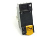 Omron PYF14A DIN rail socket – side view showing DIN rail clip, orange latch mechanism, and date code 22/59 marking