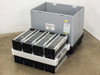 Nanosolar NanoCell CIGS solar cells in foam-separated stacks on pallet tray, with sealed gray storage carton labeled B0959 behind