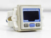 SMC ZSE30-01-25 2-color digital pressure switch – front panel view showing blue LCD display, OUT indicator, and SET navigation buttons