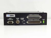 Cidtec ICM7000FX1 front panel close-up — HOST INTERFACE, VIDEO OUT BNC, FRAME GRAB ON/OFF toggle, CAMERA INTERFACE and EXTERNAL INTERFACE D-sub connectors, dual green PWR indicator LEDs
